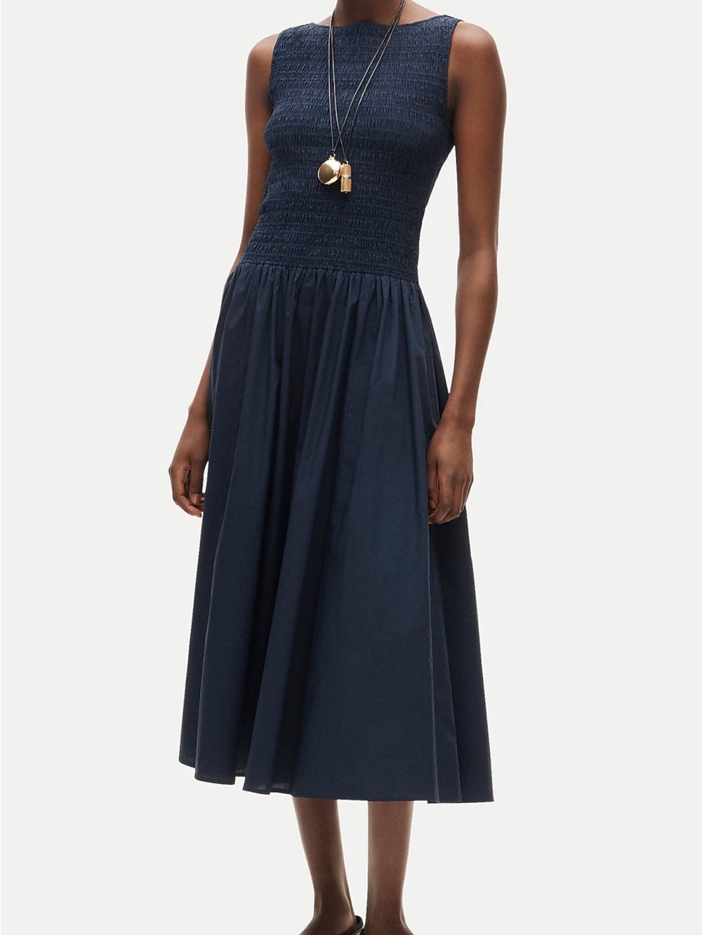 J. Crew Navy Bodice Lina smocked midi dress